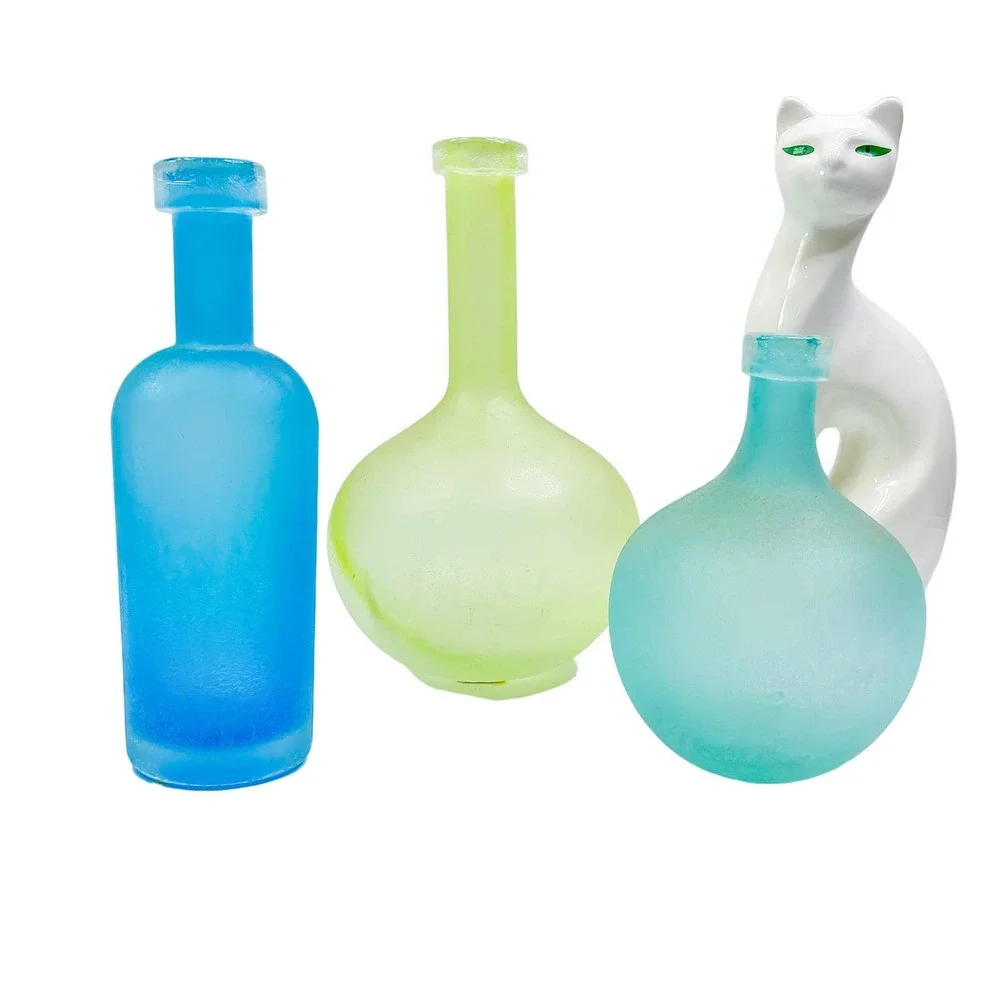 *(Note) West Elm Modern Decanters Set (3) no stopper decorative sea glass finish
